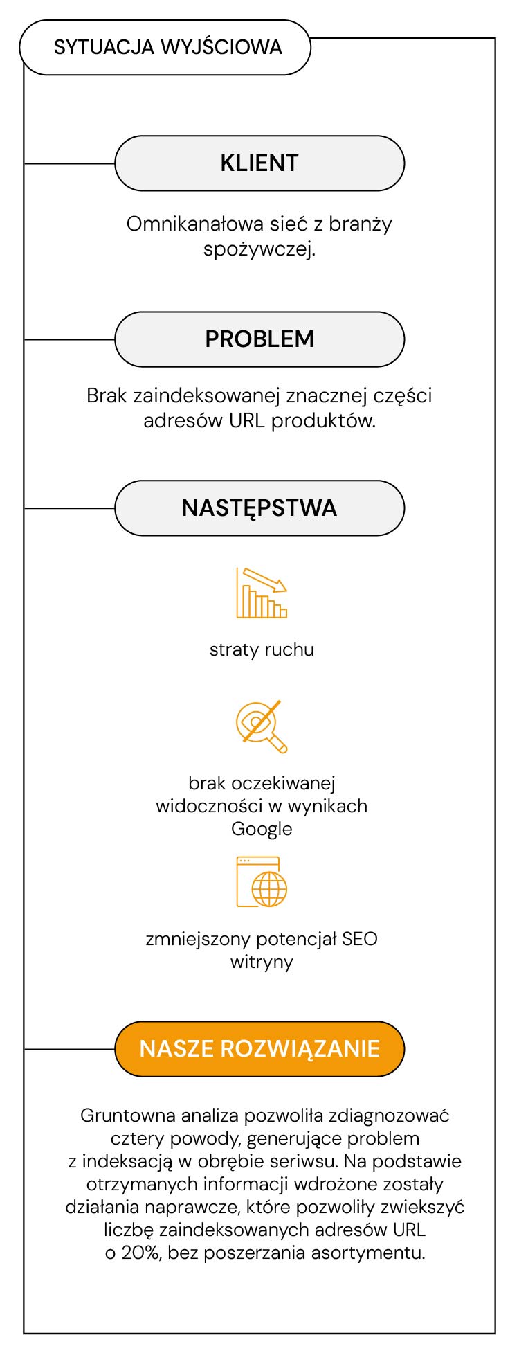 Infografika sytuacji wyjściowej klienta - case study o indeksacji