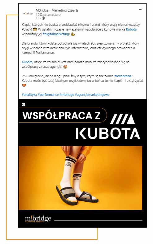 Post z LinkedIn o współpracy z marką Kubota